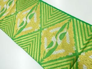 リサイクル　川島織物製　向かい鶴に抽象模様織出し袋帯